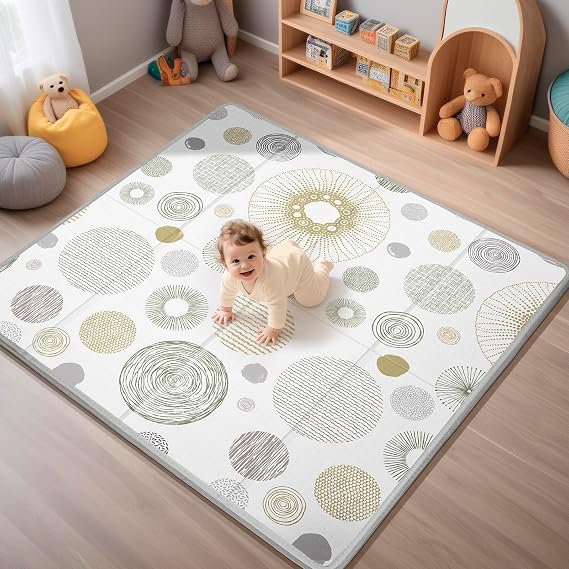 Foldable Baby Play Mat, PIGLOG 50x50 Playpen Mat, Safe Foam Playmat for Tummy Time, Waterproof Playmats for Babies and Toddlers Kids, Reversible Portable Floor Mat for Infant