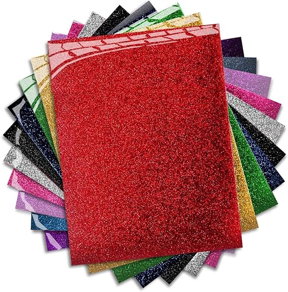 MiPremium PU Heat Transfer Vinyl - Iron On Vinyl Starter Pack, Assorted HTV Glitter Bundle Kit of Heat Press Vinyl in 10 Most Popular Colors, Easy Weed, Cut &amp; Press Glitter HTV Vinyl (Glitter X 10)
