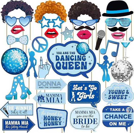 36pc Mamma Mia Bachelorette Party Decorations Photo Booth Props | Disco Bachelorette Mama Mia Party Decorations Photo Booth Props, Easy Setup, Photo Perfect, Party Essential