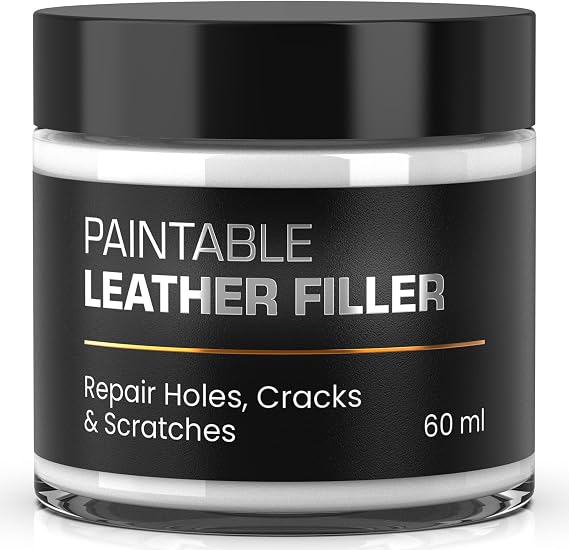 Paintable Leather Filler - Repair for Tears, Holes, and Scratches - Easy Step-by-Step Guide - Leather Repair Gel, White - 60 mL