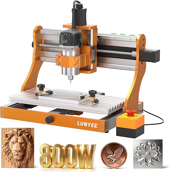 LUNYEE 3020 Nova CNC Router Machine, All-Metal XYZ Axis Linear Guides and Ball screw with 800W Trimmer Router, Suitable for Cutting Aluminum, Brass, Wood, Acrylic, MDF, and Plastics