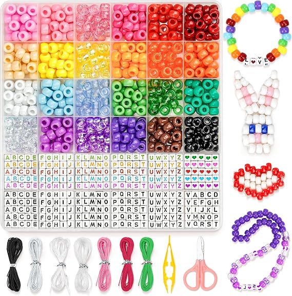 Dowsabel Pony Beads Friendship Bracelet Kit, 24 Colors Bracelet Making Kit Letter Beads Heart Beads for Jewelry Making, Ideal Gifts for Adults