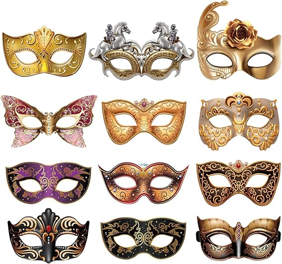 Frienda 24 Pcs Mardi Gras Masquerade Mask Paper Masks Set Women's Costume Party Supplies for Mardi Gras New Year's Day Carnival Prom
