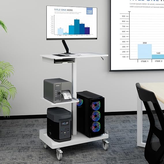 Natwind Mobile Workstation Cart with Monitor Mount & CPU Holder,White