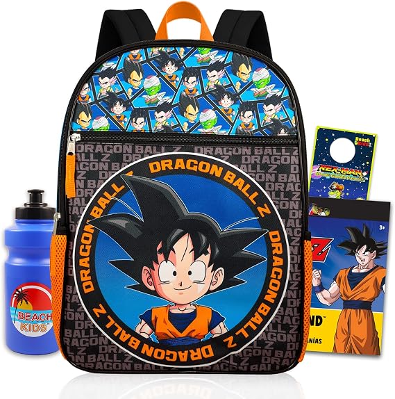 Dragon Ball Z Backpack for Kids School Bundle w/ 16in Bookbag, More | Large Durable Dragonball Z School Bag w/ Front Zip Pocket Plus Water Bottle, Stickers, More - Dragon Ball Z School Supplies