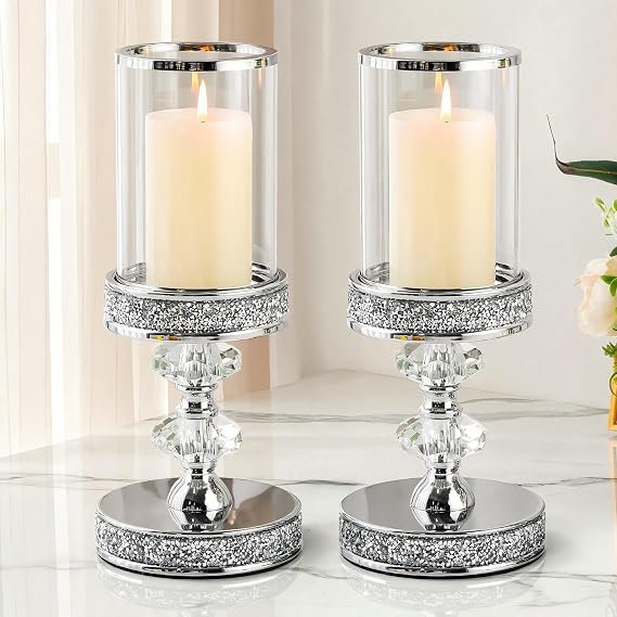 Pillar Candle Holder, 29.2cm Tall Hurricane Stand with Tempered Glass Panel | Hurricane Candlestick Candle Holders for Wedding, Home decor,Table centerpiece