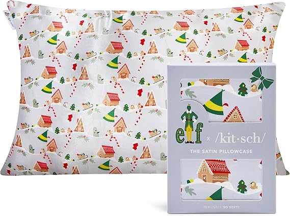 Kitsch x Elf Periwinkle Christmas Satin Pillowcase with Zipper for Hair & Skin - Softer Than Silk Pillow Cases, Cooling Satin Pillow Case, Machine Washable Pillow Cases Standard Size (19x26)