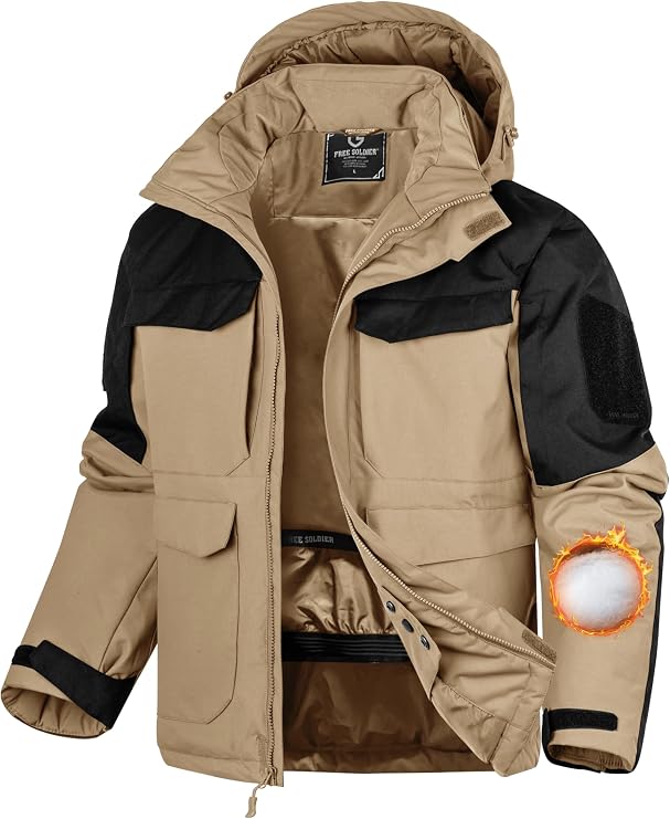 FREE SOLDIER Men's Waterproof Ski Winter Jacket Warm Winter Snow Snowboard Coat with Multi Pockets Detachable Hood
