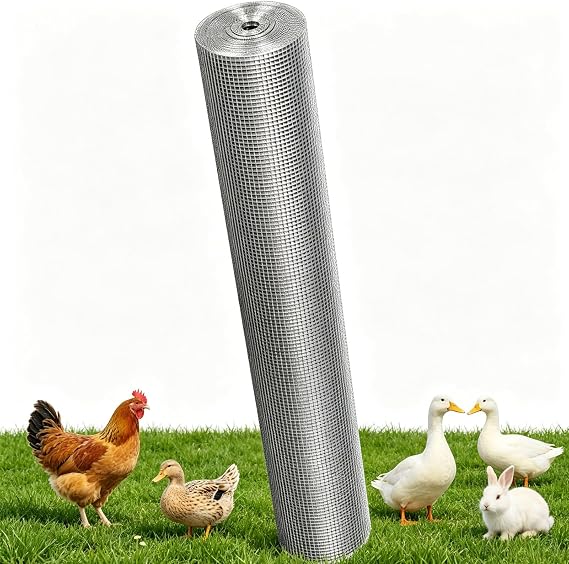Silver Hardware Cloth, Welded Wire Mesh Roll, Hot-Dip Galvanized Chicken Wire Fencing, for Chicken Coop, Rabbit, Deer Fencing, Bird and Garden/Tree Protection(1in,2mx1m(LxH))