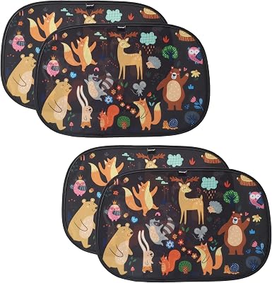 Window Sun Shade for Baby - Sun Blocker Cover and Visor for Car Side Windows - Shield Protector - Sunshades for Rear Windows - Cartoon Animal Design 2 Pack 19x12