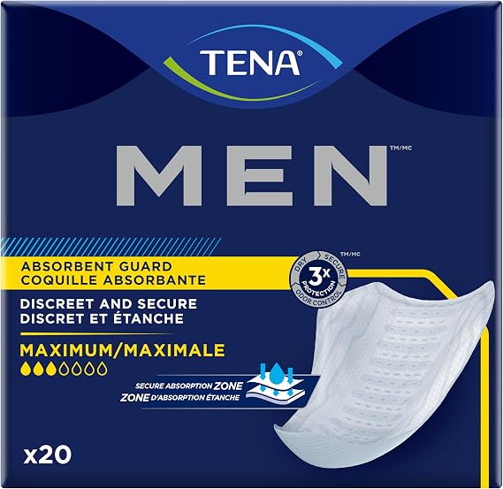 Tena Incontinence Guards for Men, Maximum Absorbency, 20 ct