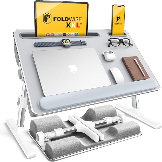FoldWise 2-in-1 Bed & Lap Desk with Soft Cushion, Adjustable Height & Angle