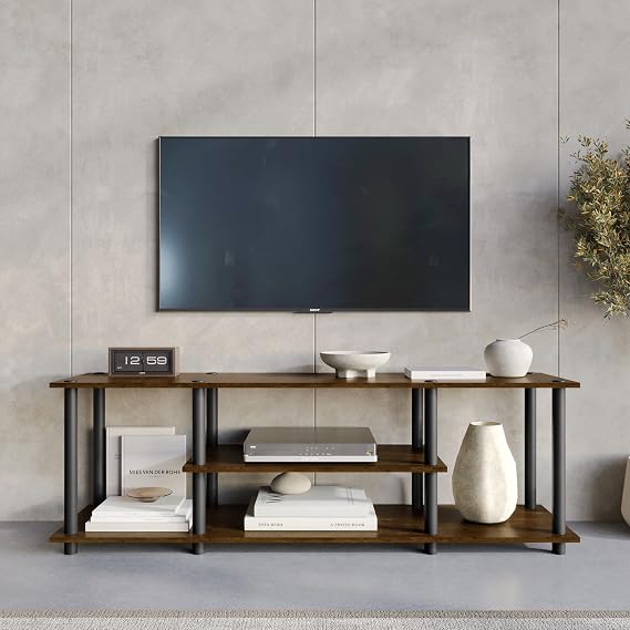 47 Inch Modern TV Stand with Storage Cabinets & Cable Management, Entertainment Center for TVs Up to 55 Inches, Wood Media Console with Adjustable Shelves, Brown