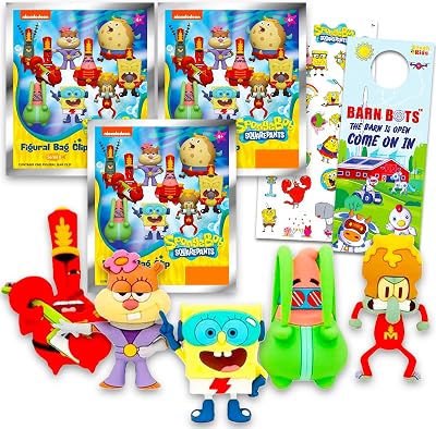 Spongebob Blind Bags Series 6 Party Favors Bundle ~ 3 Pack Mystery Keychain Figures Plus Stickers| Spongebob Squarepants Bag Clips for Kids