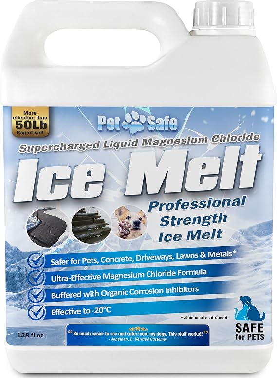 Petra Pet Safe Ice Melt - Liquid Deicer for Driveway & Sidewalks Magnesium Chloride Ice Melt, Deicer Spray, Pet Safe Salt Ice Melt, Ice Dam Melt, Liquid Ice Melt - Safe, Fast and Effective (1 Gal)