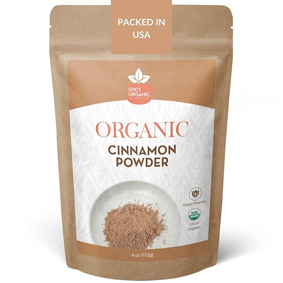 SPICY ORGANIC Ground Cinnamon Powder 4 oz. Rich, Aromatic Spice for Baking, Coffee, Tea, Smoothies & Desserts USDA Organic, Non-GMO Perfect for Home Kitchens, Cafes, and Professional Chefs