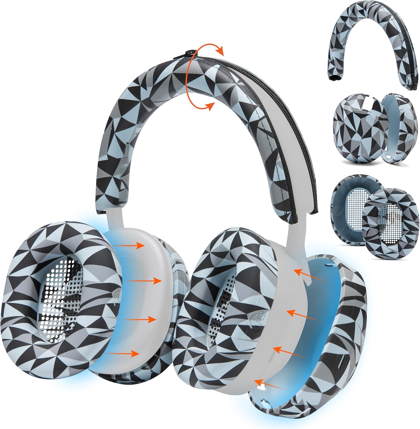 WC SweatZ and ShellZ Protective Covers Bundle for Sony WH1000XM5 Headphones by Wicked Cushions | Geo Grey