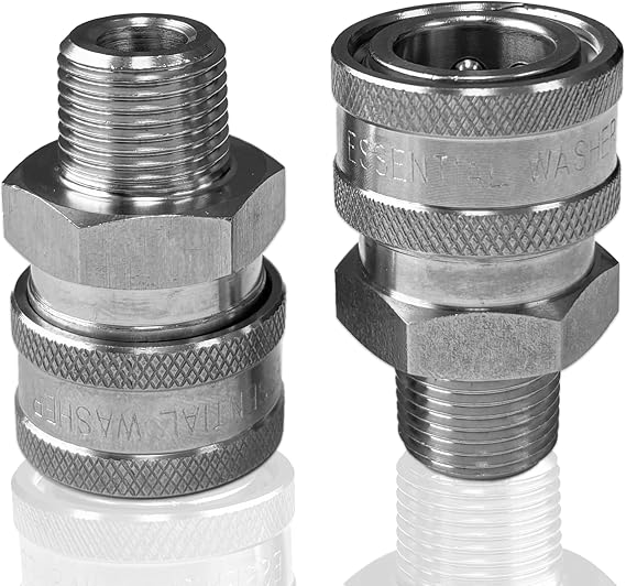 Essential Washer Stainless Steel 38 Quick Connect Male NPT | Pressure Washer Quick Connect Fittings | 5000 PSI | Set Of 2