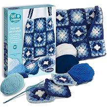 Sentosphère – My Blue Patchwork Bag – Creative Hobbies – Children's Set – Crochet Initiation from 10 Years – Granny Squares Trendy – Soft Wool – 20601