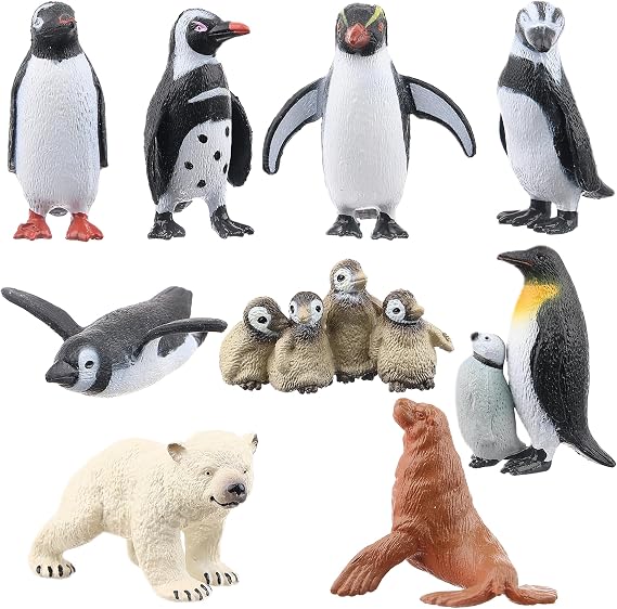 Polar Animal Figures, 9 Realistic Arctic Winter Animals, Penguins Sea Lion