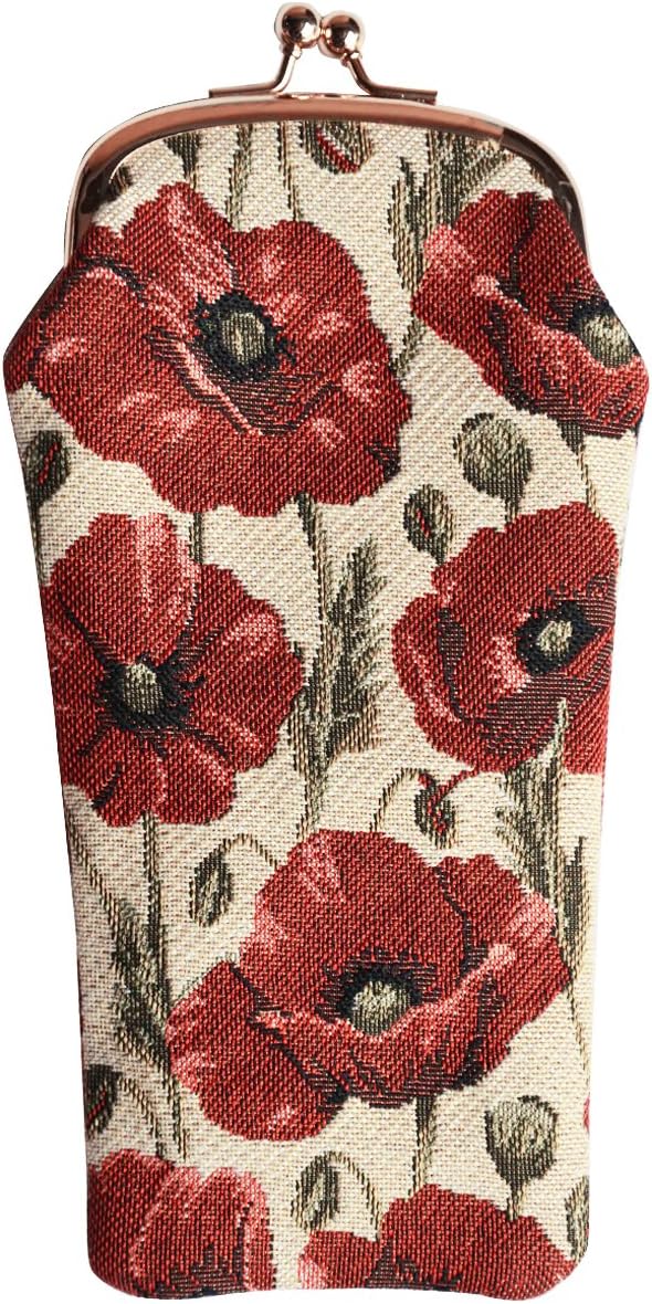 Signare Tapestry Glasses Case for Women Eyeglass Pouch With Poppy Flower Design GPCH-POP