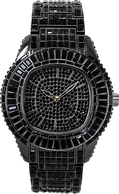 Mens 48mm Fully Iced Out Baguette Watch with Simulated Diamonds Luxury Hip Hop Bling Timepiece, 7" Band, Gift for Him