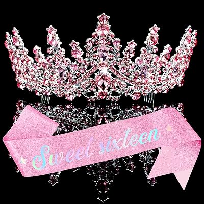 Sweet 16 Birthday Sash and Tiara - 16th Birthday Crown & Sash, Tiara for Women, Party Decoration & Supplies