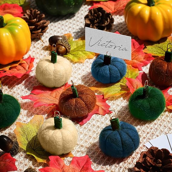 8 Pieces Fall Decor Felt Pumpkin Place Card Holder, Thanksgiving Fall Name Card Holder Perfect for Thanksgiving Table Decor, Fall Themed Weddings, Bridal Brunches