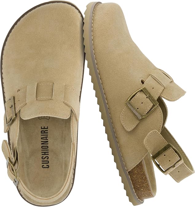 CUSHIONAIRE Brooklyn Genuine Suede Slingback Clogs for Women with Buckle | Casual Shoes