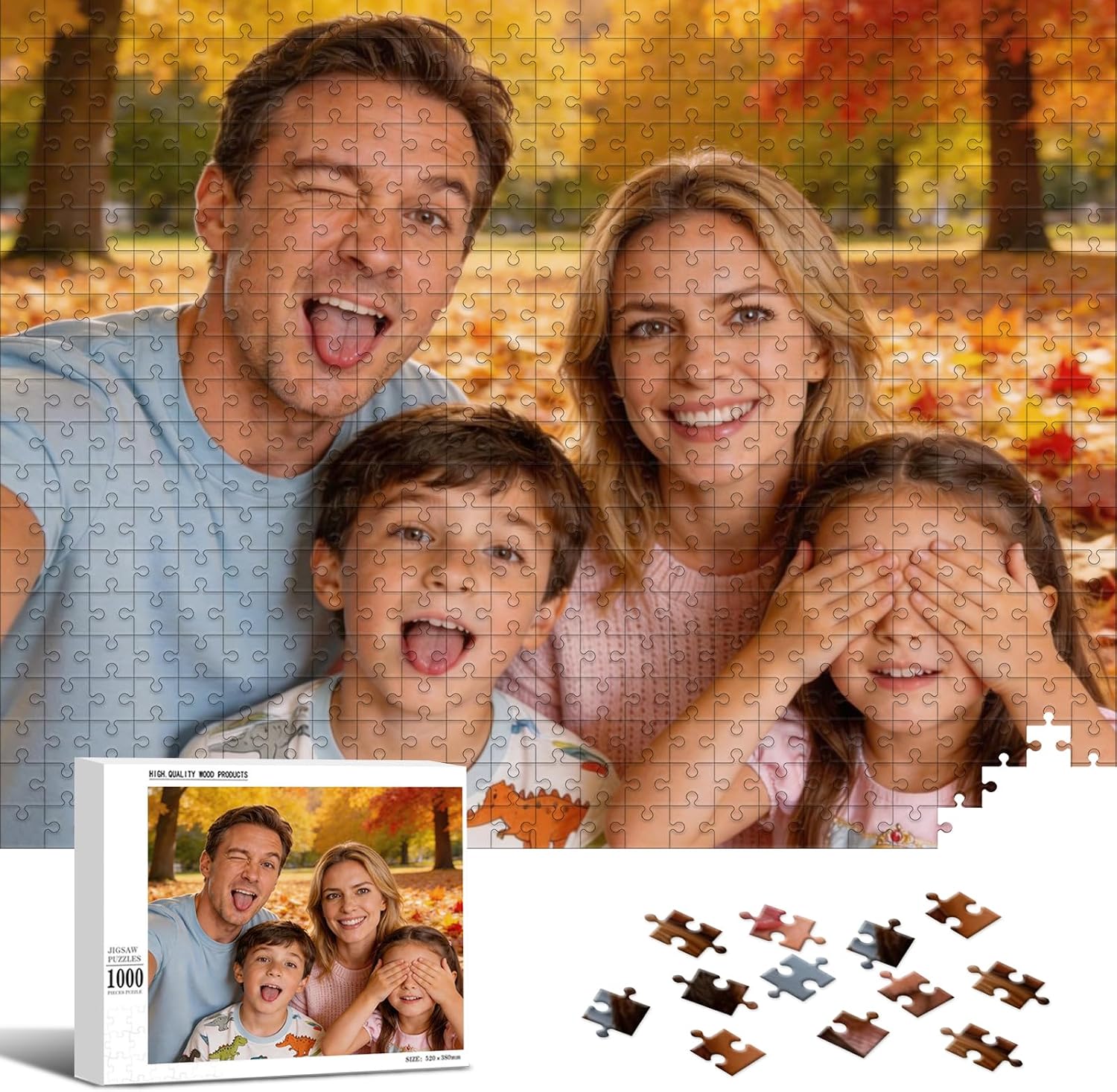 UPMALL Personalised Jigsaw Puzzle from Photo - 120/200/300/500/1000 Pieces Custom Picture Puzzle, Wooden Puzzle for Adults Kids, Puzzle Gifts for Family, Wedding, Birthday