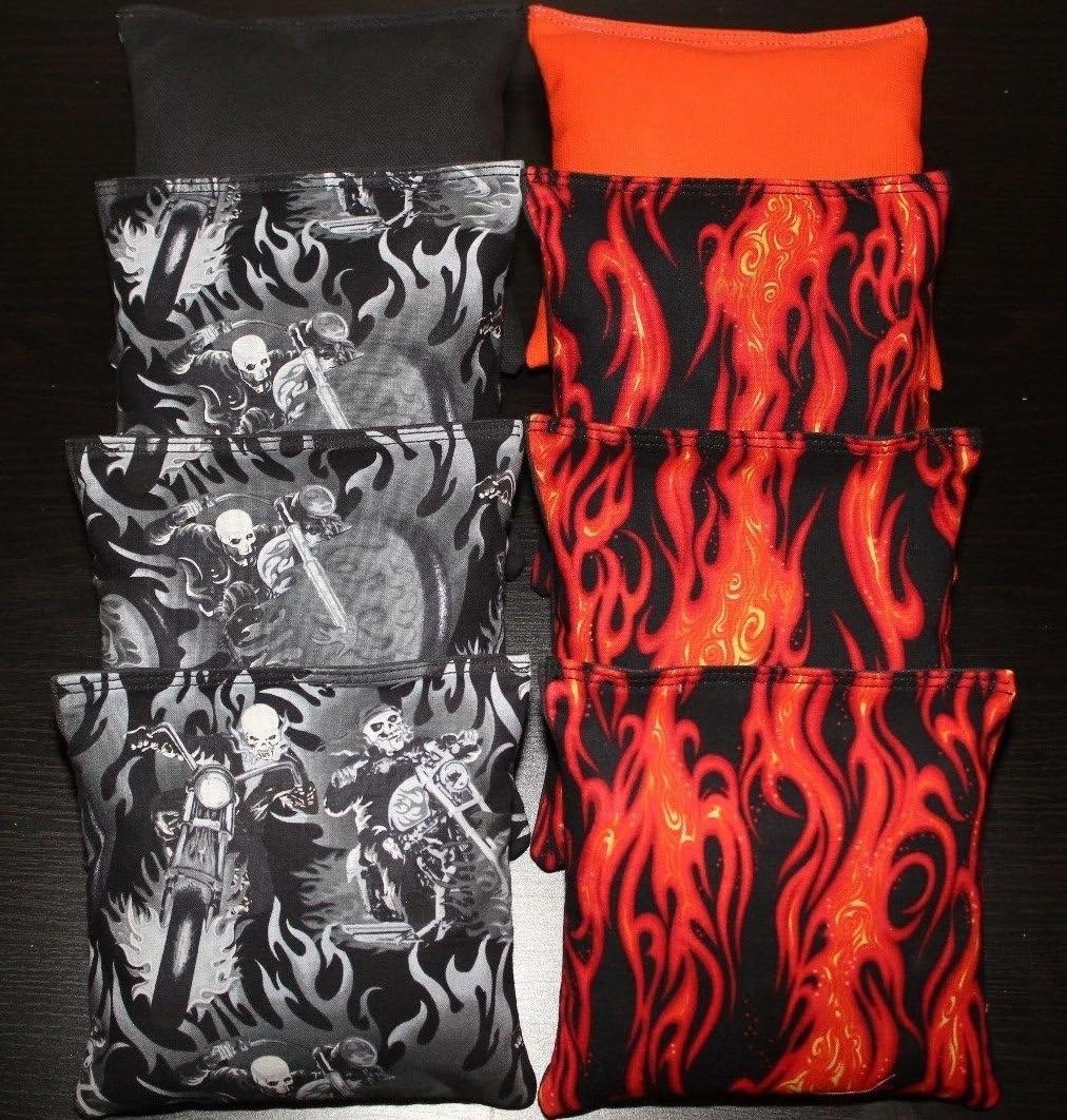 BackYardGamesUSA 8 All Weather Flames & Skulls Cornhole Bean Bags ACA Regulation Harley Fans