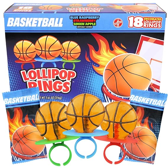 Imaginings 3 Basketball Lollipop Rings, Individually Wrapped Candy for Birthday Party Favors, End of Season Parties, 18 Suckers