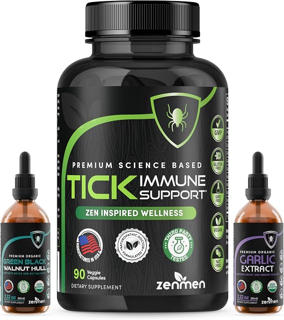 Zenmen Tick Defense Method Bundle Lite - 1 Tick Immune Support + 1 Garlic Tincture + 1 Green Black Walnut Tincture