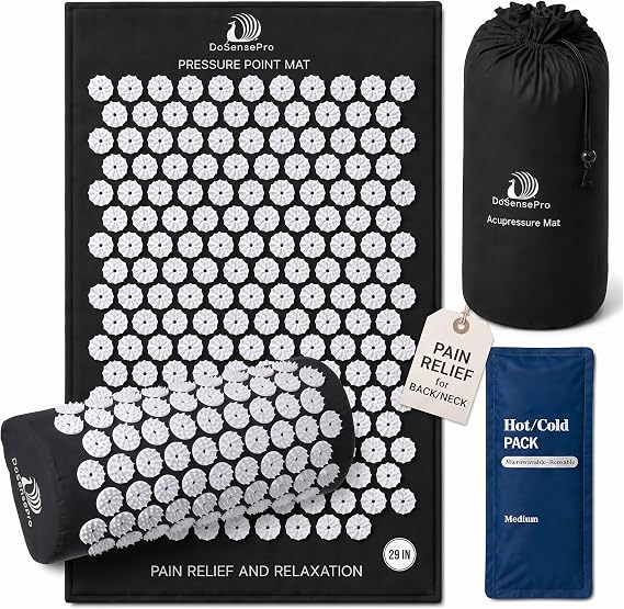 Acupressure Mat & Pillow Set - Acupressure Therapy for Back and Neck Pain Relief, Sciatica, and Pressure Point Aches, Ideal Acupuncture Mat for Sleeping Aid & Recovery (Black)