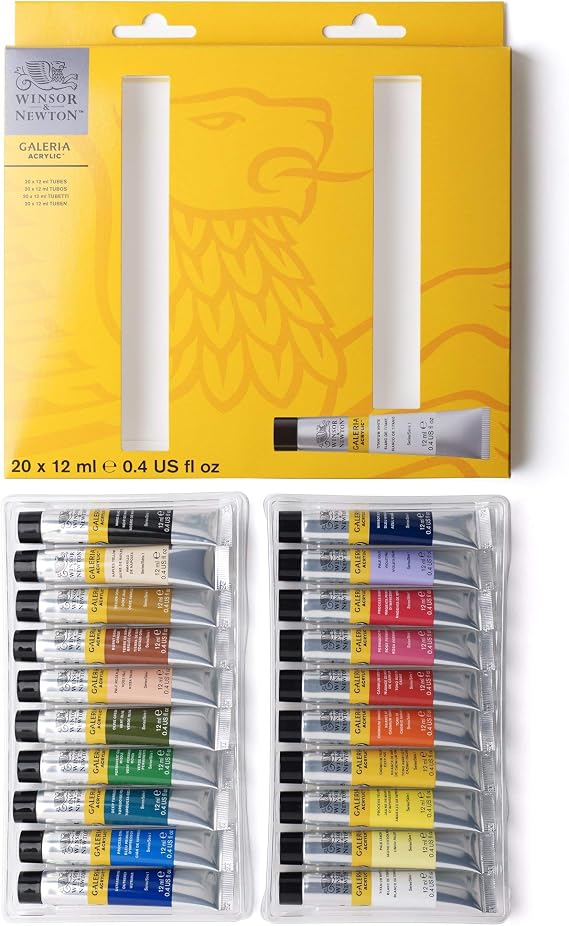 Winsor & Newton Galeria Acrylic Paint, 20 x 12ml (0.4--oz) Tube Paint Set | Introductory Acrylic Paint made with Professional Pigments, Perfect for Beginners, Buttery Texture, High Tinting Strength