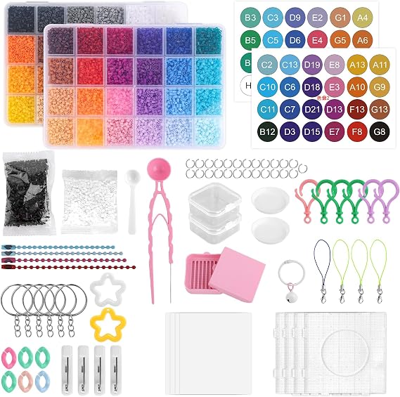 DIY Fuse Bead Tool Kit, 48 Colors 30,000pcs 2.6mm/0.1in Melting Melty Iron Ironing Beads with Multiple Tools DIY Craft Supplies for Making Personalized Keychain Cartoon Refrigerator Magnet & Pixel Art