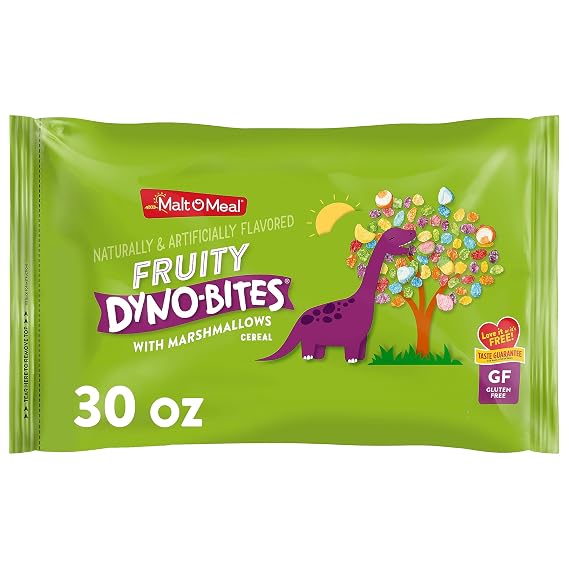 Malt-O-Meal Fruity Dyno Bites with Marshmallows, Gluten Free, 30 oz Bag | Colorful Pieces With Crunchy Texture In A Convenient Resealable Package That Helps Maintain Freshness