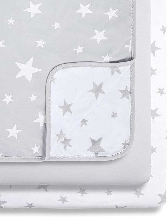 Snüz 3 Piece Crib Bedding Set – 100% Jersey Cotton – Grey &amp; White Blanket and Crib Sheets – Star