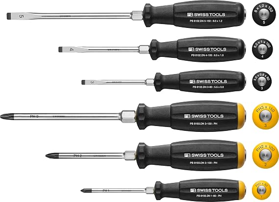 PB SWISS TOOLS PB Swiss Tools 6-piece Swiss Grip Penetrating Negative and Positive Screwdriver Set in Paper Box 8249.DNCBB