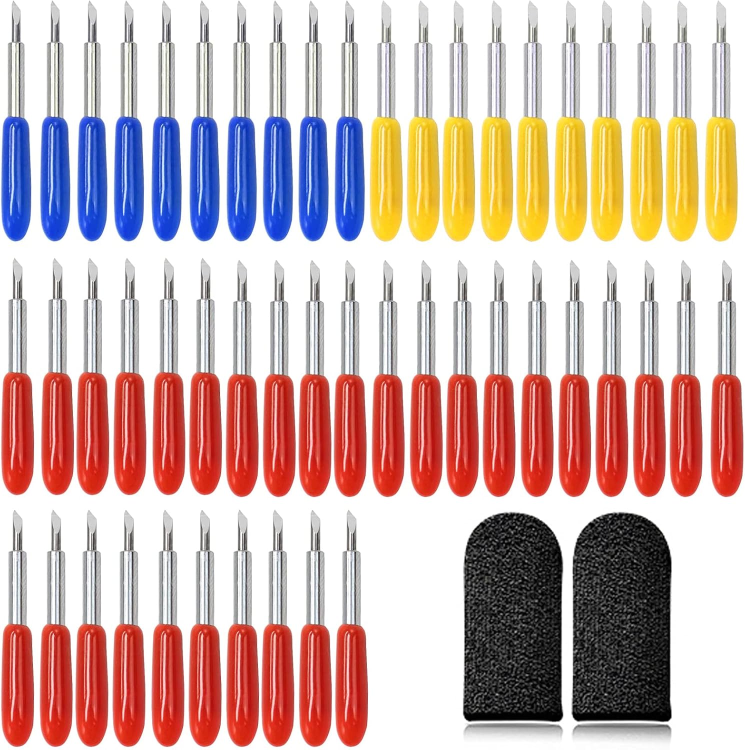 50PCS Replacement Blades for Explore AirAir 2Maker,Including 10PCS 30°Shallow Fine-Point Blades, 30PCS 45°Standard Blaeds 10PCS 60°Deep Cutting Blades Anti-Cut Finger Protector