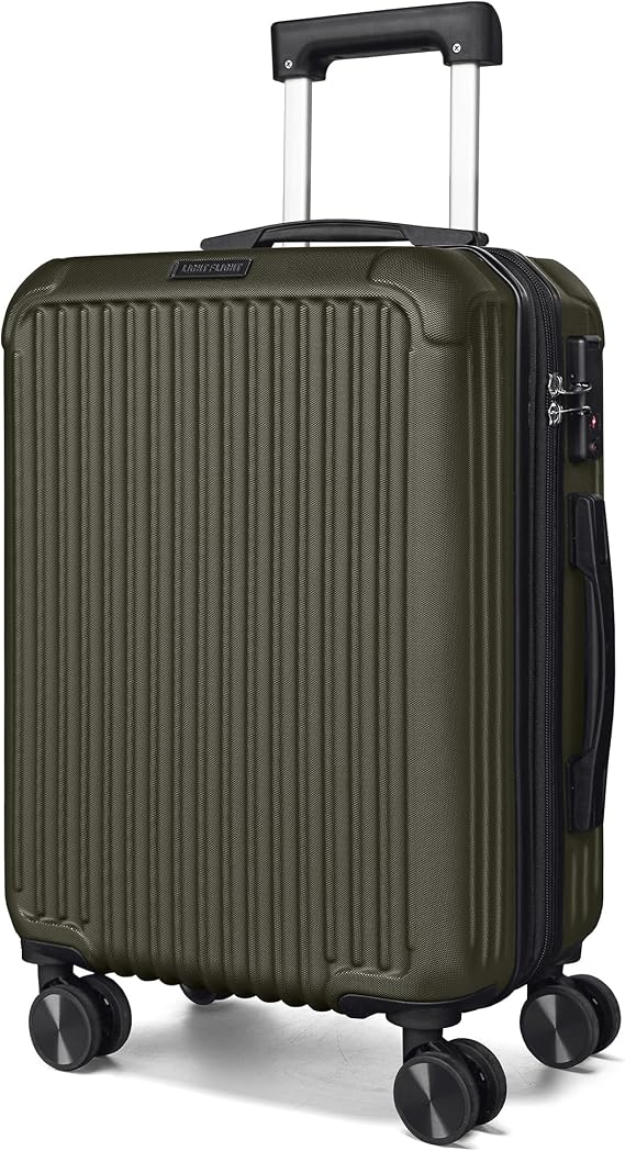 LIGHT FLIGHT 20 Inch Carry On Luggage 22x14x9 Airline Approved, Dark Green | Durable ABS hardshell suitcase with TSA lock, 20% expandable capacity from 35L to 42L, silent 360 spinner wheels