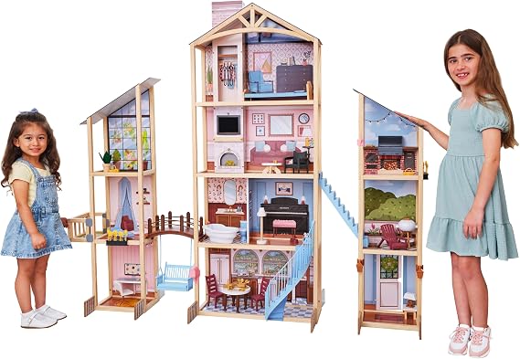 KidKraft Kraft Your WayTM Magnolia Mansion DIY Wooden Dollhouse; 71 Pieces | 5-Foot-Tall Doll House with Lights & Sounds,16 Play Spaces, Fits 12-Inch Dolls, Gift for Kids Ages 3+
