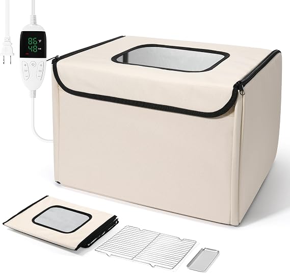 Foldable Bread Proofing Box with 68132F Temp Control, 0-99H Timer,Dough Proofer with Metal Rack and Water Tray |Proofing box for sourdough bread baking,Pizza,Kombucha,Yogurt.