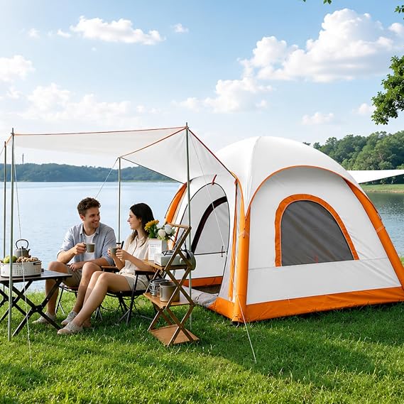 Automatic Inflatable Tent with Air Pump, 2/4/6 Person Family Tents for Camping with 2-3 Min Set Up, Windproof Waterproof Tents with Mosquito Screen Window, Portable Tent for Traveling