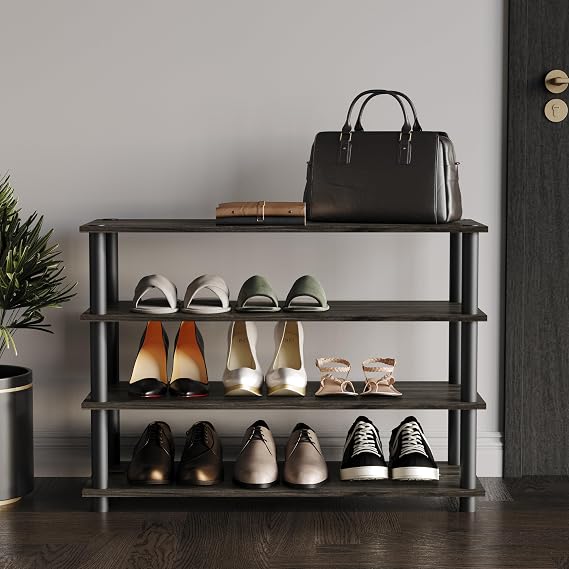 Simple 4-Tier Shoe Rack, Multi-Layer Storage Organizer for Entryway and Home, Dark Grey