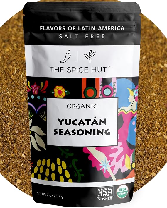 Organic Yucatan Seasoning Mix, Salt-Free, Authentic Latin American Mexican Seasoning Mix for Cooking Grilling Chicken, Tacos, Fish, Pork & Vegetables with South American Flavors / All-Natural, Kosher, Vegan, Gluten Free, Keto -No MSG- 2oz Pack