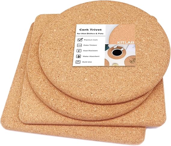 Cork Trivets for Hot Dishes, Hot Pots and Pans, 8 Inch 4 Pcs