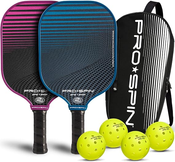 PRO-SPIN Carbon Fiber Pickleball Paddles Set of 2 | Lightweight Pickleball Set with Indoor/Outdoor Balls and Bag Durable Pickle Ball Paddle Gift for Men, Women & Families