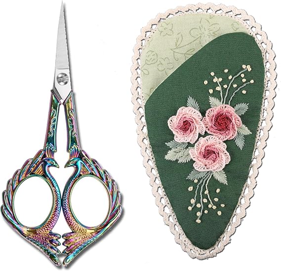 YOUGUOM Cute Sewing Scissors and 1-Piece Handmade Scissor Cover Sheath for Craft, Embroidery Needlepoint