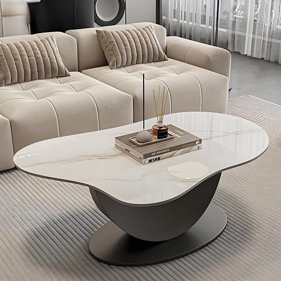 Irregular Indoor Tea Table, Modern Cloud Coffee Table, Abstract Coffee Table for Living Room, Unique Accent Desk for Small Spaces, Dining, Room, Bedroom, Office (Single, Black+White, 39.4*23.6*15.7in)